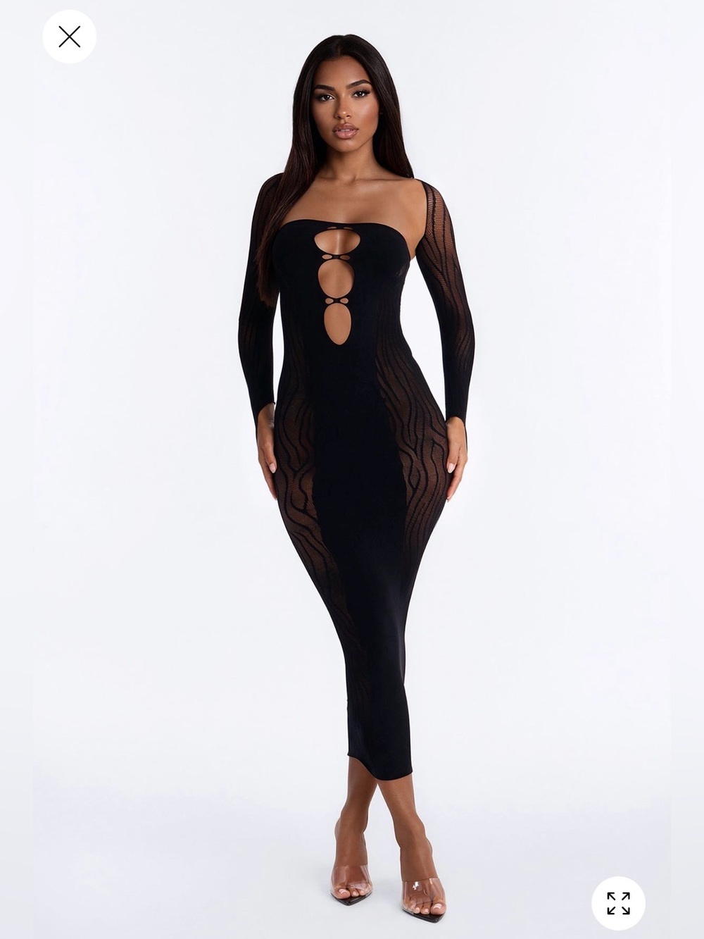 Brand New 2 Piece Black Long Sleeve Cutout Bodycon Intimate Dress with Sleeves